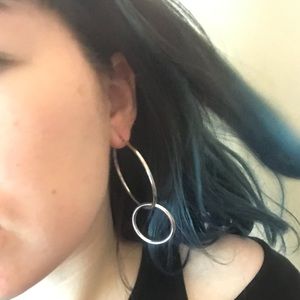 Silver double hoop earring
